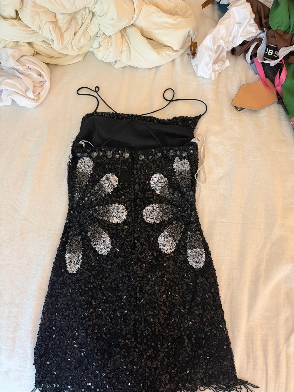 Tularosa Black Sequin Mini Dress with Silver Floral Accents - Picture 5 of 5